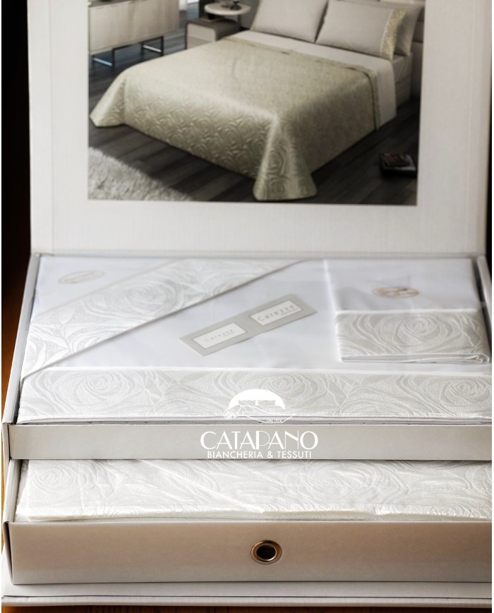 Coordinato Copriletto e Completo lenzuola in puro cotone By Carezze art Raquel