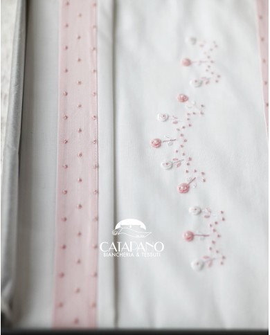 Completo lenzuola culla passeggino ricamato a mano Elite pour le Bebè 45095