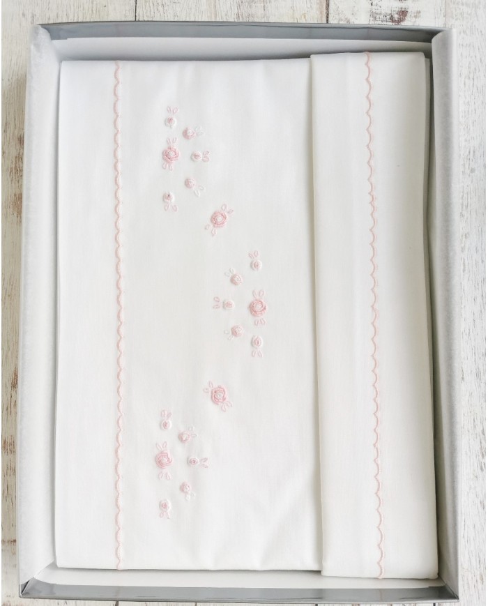 Completo lenzuola culla lettino ricamato a mano Elite pour le Bebè 85172