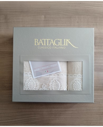 Set asciugamani 1+1 viso e ospite con pizzo Joel Battaglia Classico Italiano