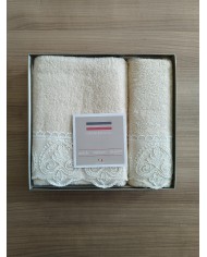 Set asciugamani 1+1 viso e ospite con pizzo Patty Battaglia Classico Italiano