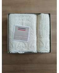 Set asciugamani 1+1 viso e ospite con pizzo Patty Battaglia Classico Italiano