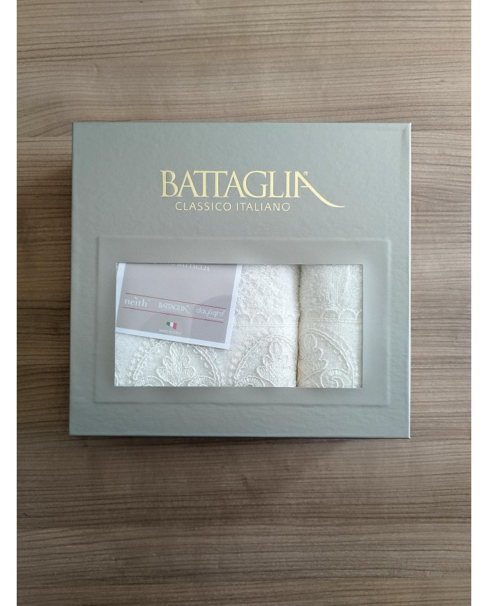 Set asciugamani 1+1 viso e ospite con pizzo Patty Battaglia Classico Italiano
