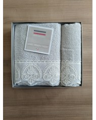 Set asciugamani 1+1 viso e ospite con pizzo Patty Battaglia Classico Italiano
