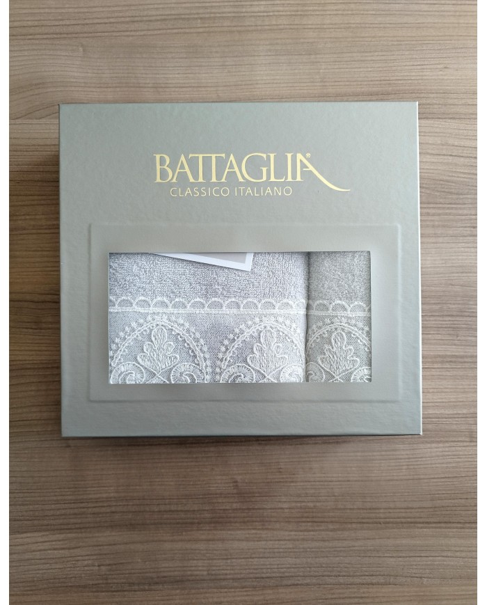 Set asciugamani 1+1 viso e ospite con pizzo Patty Battaglia Classico Italiano