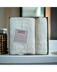 Set asciugamani 1+1 viso e ospite con pizzo Patty Battaglia Classico Italiano