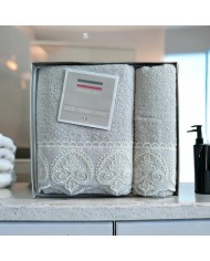 Set asciugamani 1+1 viso e ospite con pizzo Patty Battaglia Classico Italiano