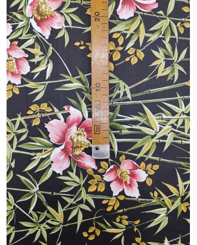 Tessuto per arredo puro cotone altezza 140cm Floreale fondo nero