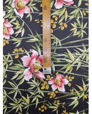 Tessuto per arredo puro cotone altezza 140cm Floreale fondo nero