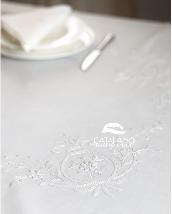Servizio da tavola ricamato bianco 12 posti Maison Prestige art. 12829