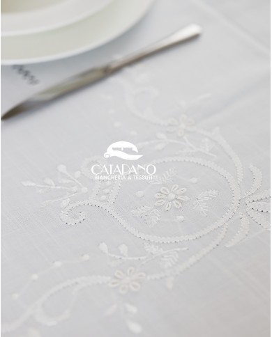 Servizio da tavola ricamato bianco 12 posti Maison Prestige art. 12829