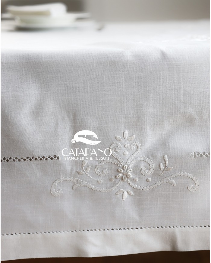 Servizio da tavola ricamato bianco 12 posti Maison Prestige art. 12830