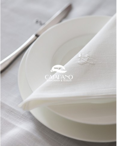 Servizio da tavola ricamato bianco 12 posti Maison Prestige art. 12830