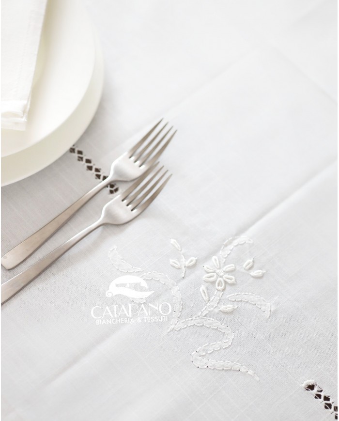 Servizio da tavola ricamato bianco 12 posti Maison Prestige art. 12832