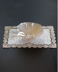 Set di sei centri ricamati in lino ecrù Burano rettangolari