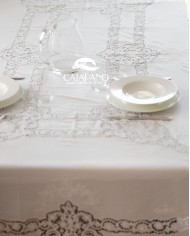 Servizio da tavola ricamato art. Burano bianco 12 posti