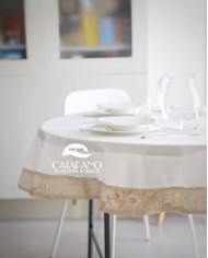Servizio da tavola ricamato con tovaglia tonda bianca ed ecrù  art. 1189/1