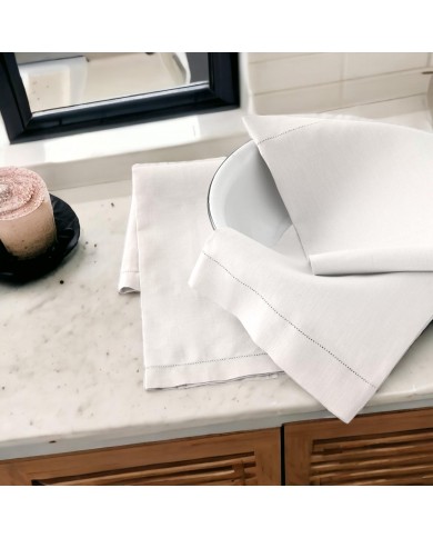 Set di 6 asciugamani viso in puro lino con orlo a giorno Manifattura Tessile Boccia