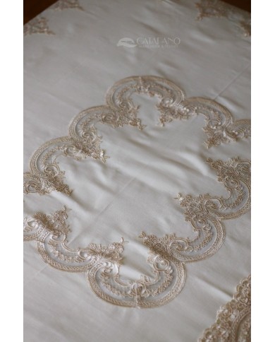 Tris da corredo copriletto, lenzuola e tovaglia Pizzo Rebrodè
