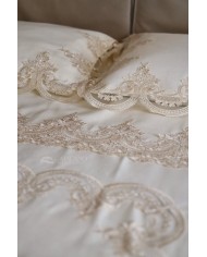 Servizio da tavola 6 posti bianco con ricamo ecrù