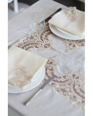 Tris da corredo copriletto, lenzuola e tovaglia Pizzo Rebrodè