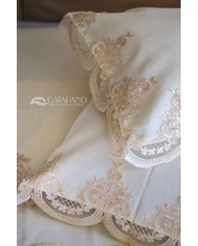 Tris da corredo copriletto, lenzuola e tovaglia Pizzo Rebrodè