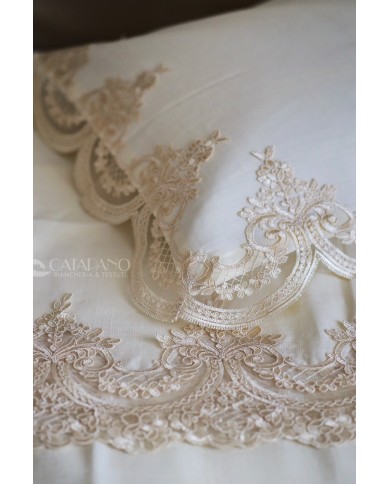 Tris da corredo copriletto, lenzuola e tovaglia Pizzo Rebrodè