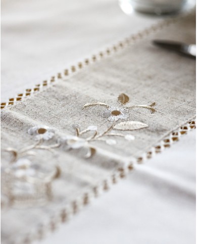 Servizio da tavola 6 posti bianco con ricamo ecrù