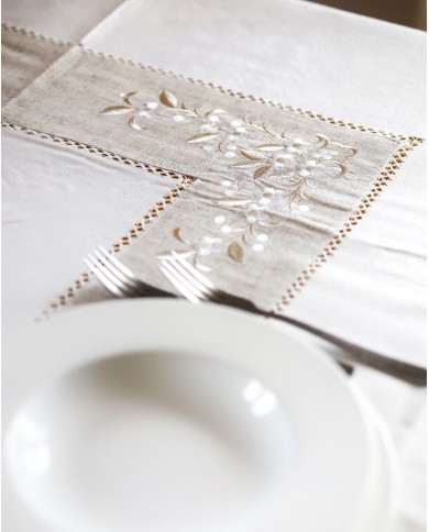 Servizio da tavola 6 posti bianco con ricamo ecrù