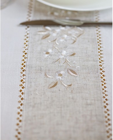 Servizio da tavola 6 posti bianco con ricamo ecrù