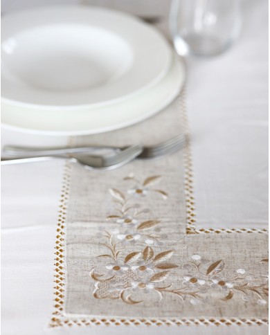 Servizio da tavola 6 posti bianco con ricamo ecrù