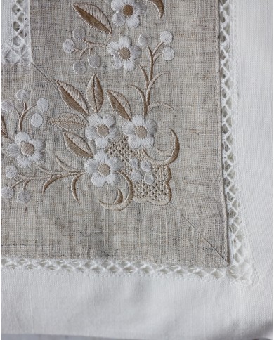 Servizio da tavola 6 posti bianco con ricamo ecrù