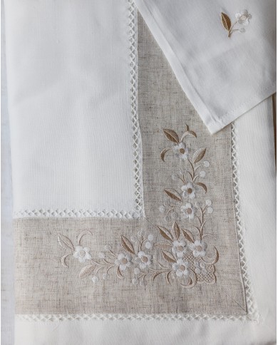 Servizio da tavola 6 posti bianco con ricamo ecrù