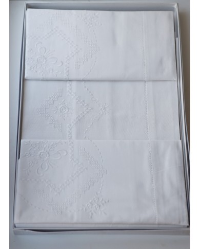 Parure lenzuola matrimoniali ricamate in puro cotone art 8224