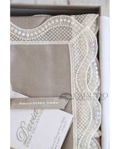 Completo Lenzuola in raso di puro cotone con pizzo applicato Frasi David Home
