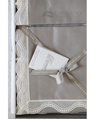 Completo Lenzuola in raso di puro cotone con pizzo applicato Frasi David Home