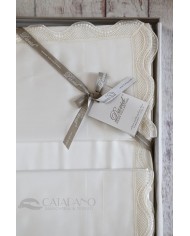 Completo Lenzuola in raso di puro cotone con pizzo applicato Frasi David Home