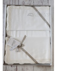 Completo Lenzuola in raso di puro cotone con pizzo applicato Frasi David Home