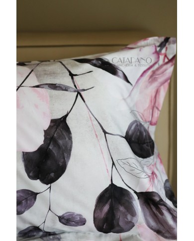 Completo lenzuola matrimoniale in raso di puro cotone con stampa digitale AISHA