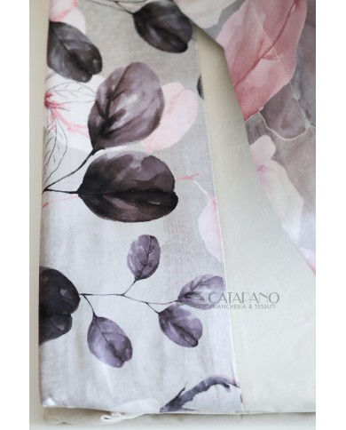 Completo lenzuola matrimoniale in raso di puro cotone con stampa digitale AISHA