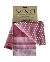 Set 3 strofinacci 100% puro cotone tinto in filo art.Vinci