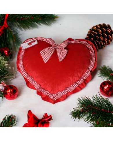 Cuscino Arredo Natale Cuore in velluto con volant 23024 Cuscino Arredo Natale Cuore in velluto con volant 23024