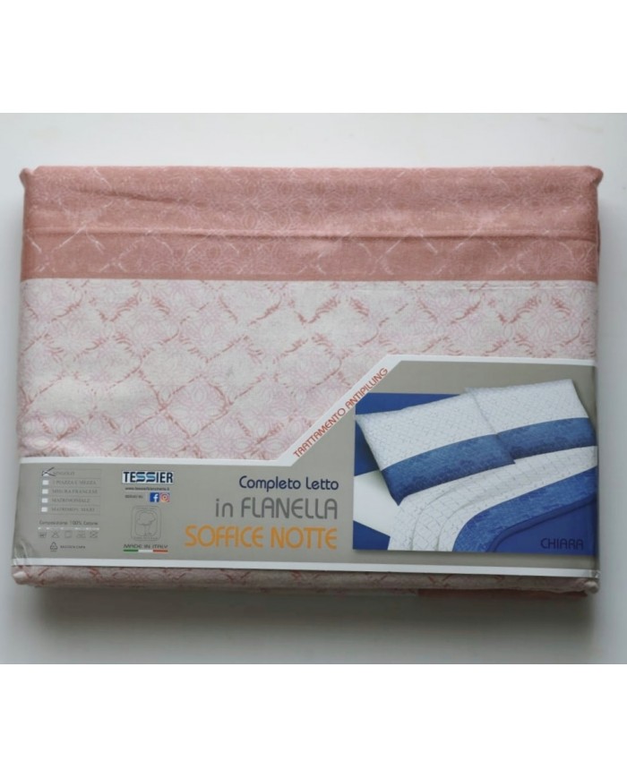 Completo lenzuola letto singolo in flanella di cotone art. Chiara