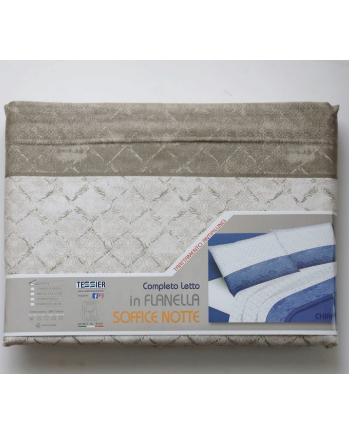 Completo lenzuola letto singolo in flanella di cotone art. Chiara