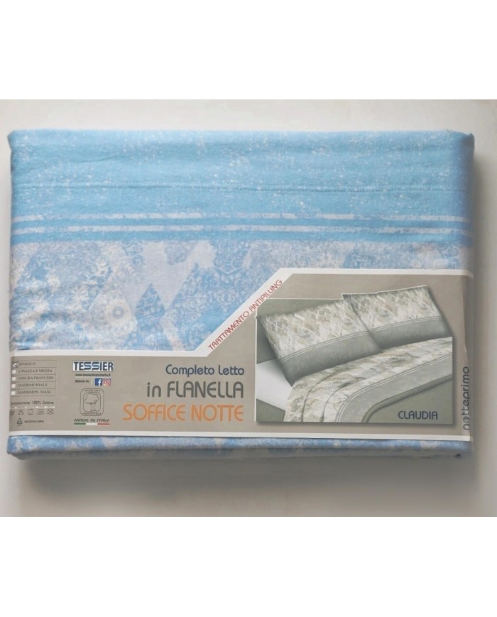 Completo lenzuola letto singolo in flanella di cotone art. Claudia