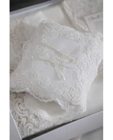 Coordinato copriletto, lenzuola, cuscino arredo in puro lino Chiarelle Sophie Narciso