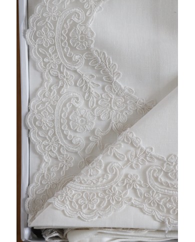 Coordinato copriletto, lenzuola, cuscino arredo in puro lino Chiarelle Sophie Narciso