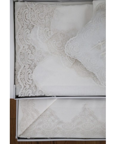 Coordinato copriletto, lenzuola, cuscino arredo in puro lino Chiarelle Sophie Narciso