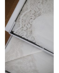 Coordinato copriletto, lenzuola, cuscino arredo in puro lino Chiarelle Sophie Narciso