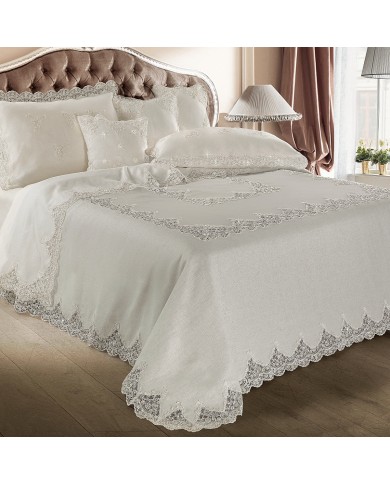 Coordinato copriletto, lenzuola, cuscino arredo in puro lino Chiarelle Sophie Narciso